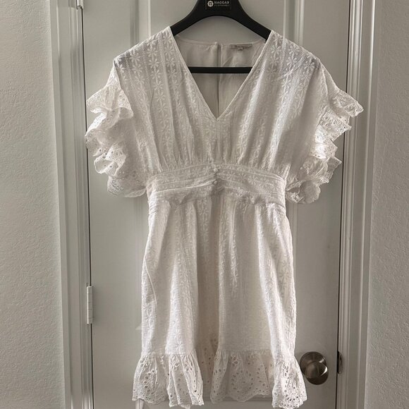 the clothing company Dresses & Skirts - White Eyelet Lace Ruffle Sleeve Dress By The Clothing Company L
